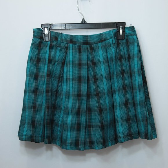 Hot Topic Teal Plaid Pleated Skirt School Girl Punk - Picture 2 of 4